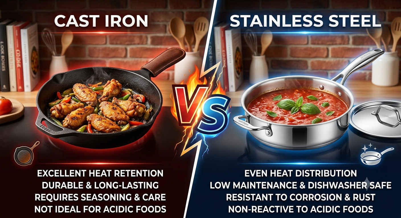 Cast Iron vs Stainless Steel Cookware Compared